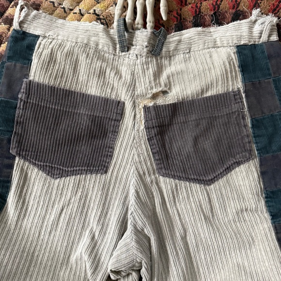 Vintage 90s 2000s Distressed Patchwork Flannel Lined Corduroy Pants ~ Size 36X27 - Picture 8 of 8